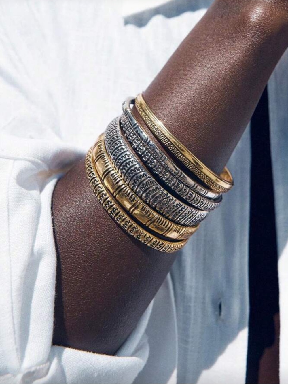 Zara Gold and Silver Textured Bangle Set - Women Jewelry